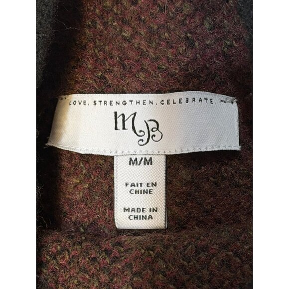 MB Women’s Medium Fuzzy Black Sweater Red Rose Floral Mockneck Pullover 20x23 - Picture 6 of 7